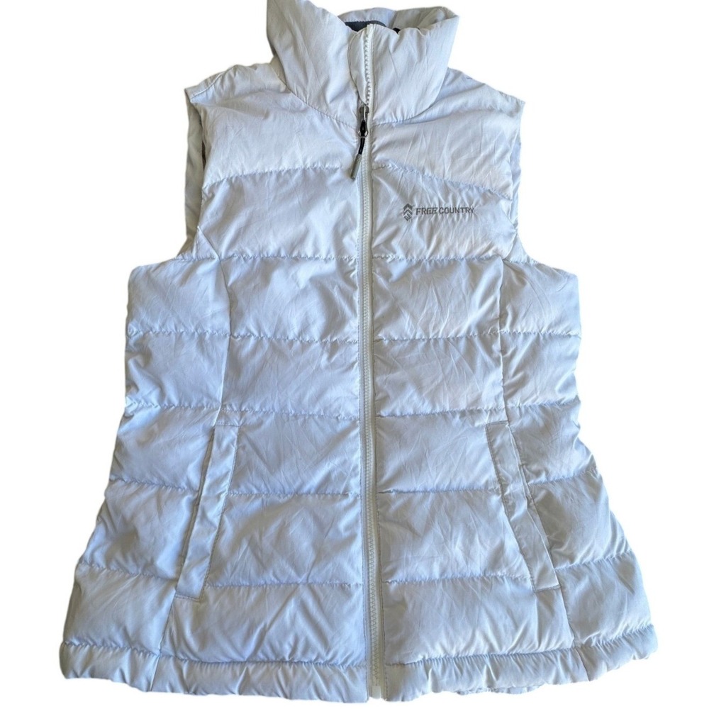 Free Country Women's Puffer Vest White Zip Up Sleeveless Insulated Jacket Size M